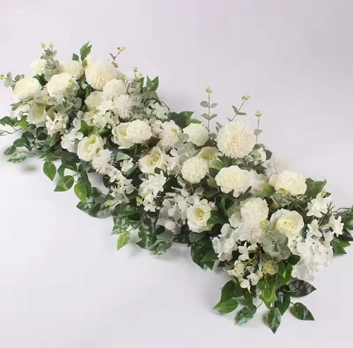 100cm Luxury White Rose Artificial Flower Row for Wedding Table Centrepiece and Backdrop Decor
