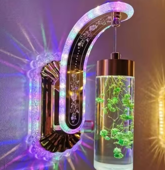 Trendy acrylic LED wall lamp with elegant floral design sconce casting multicolour light for bedroom hallway and stairway decor