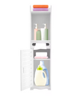 Slim PVC Bathroom Storage Cabinet with open shelves, tissue slot and slatted door