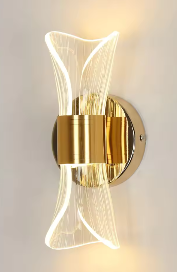 12W dimmable LED indoor wall light with 3 colour temperatures acrylic and gold metal sconce for bedroom office and staircase