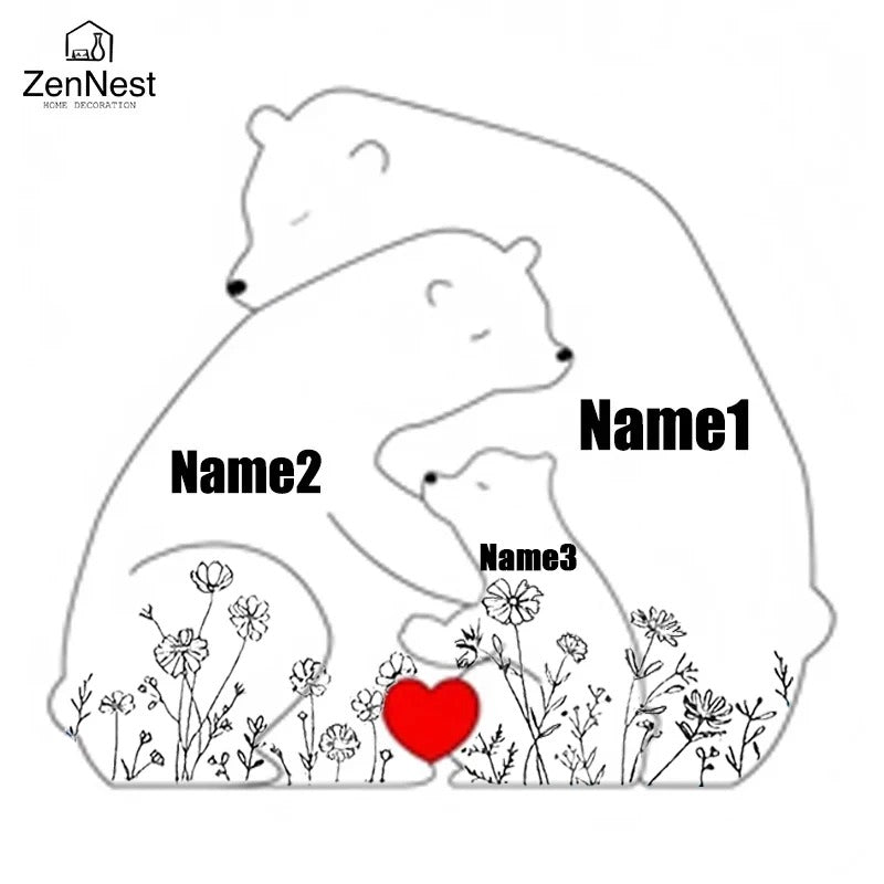 Personalised Wooden Bear Family Puzzle – Custom Name Keepsake Gift
