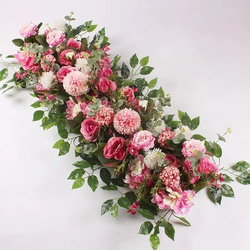 100cm Artificial White Rose Flower Row – Luxury Wedding Floral Arrangement for Table Centerpieces, Arch, Backdrop, Aisle & Event Decor