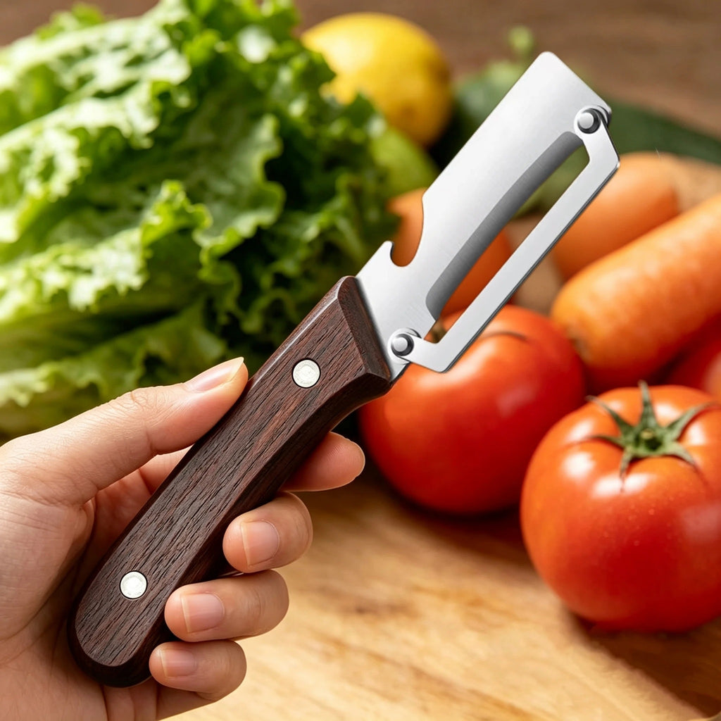 Multi-Functional Stainless Steel Vegetable & Fruit Peeler with Wooden Handle – Sharp Durable Kitchen Peeling Tool for Potatoes, Carrots, Apples, Cucumbers & More