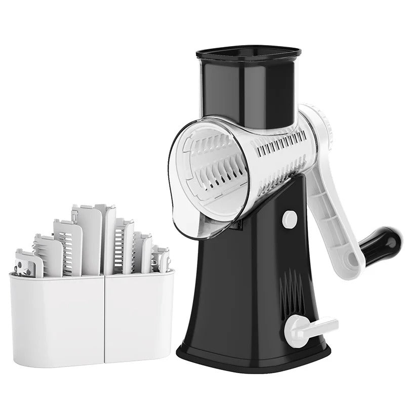 5-in-1 Rotary Cheese Grater & Vegetable Slicer – Manual Mandoline Shredder, Julienne Cutter, Waffle Slicer, Nut Chopper for Cheese, Vegetables & Kitchen Food Prep