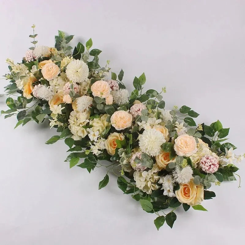 100cm Artificial White Rose Flower Row – Luxury Wedding Floral Arrangement for Table Centerpieces, Arch, Backdrop, Aisle & Event Decor