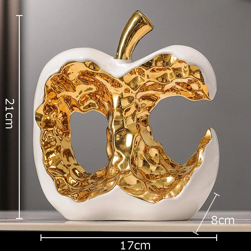 Luxury Gold Hollow Apple Ceramic Sculpture – Modern Decorative Apple Statue for Living Room, Office Desk, Shelf & Home Decor