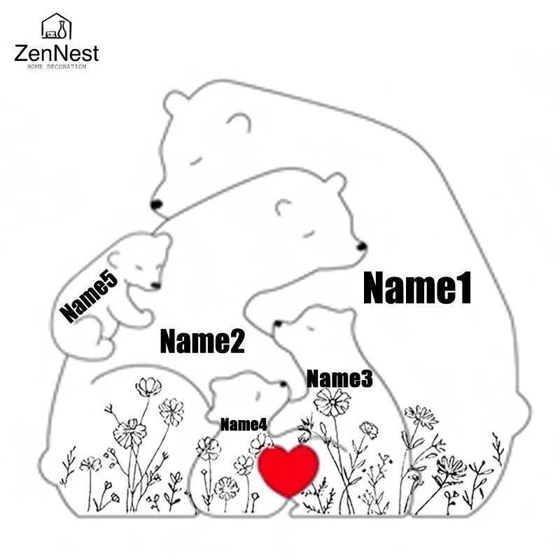 Personalised Wooden Bear Family Puzzle – Custom Name Keepsake Gift