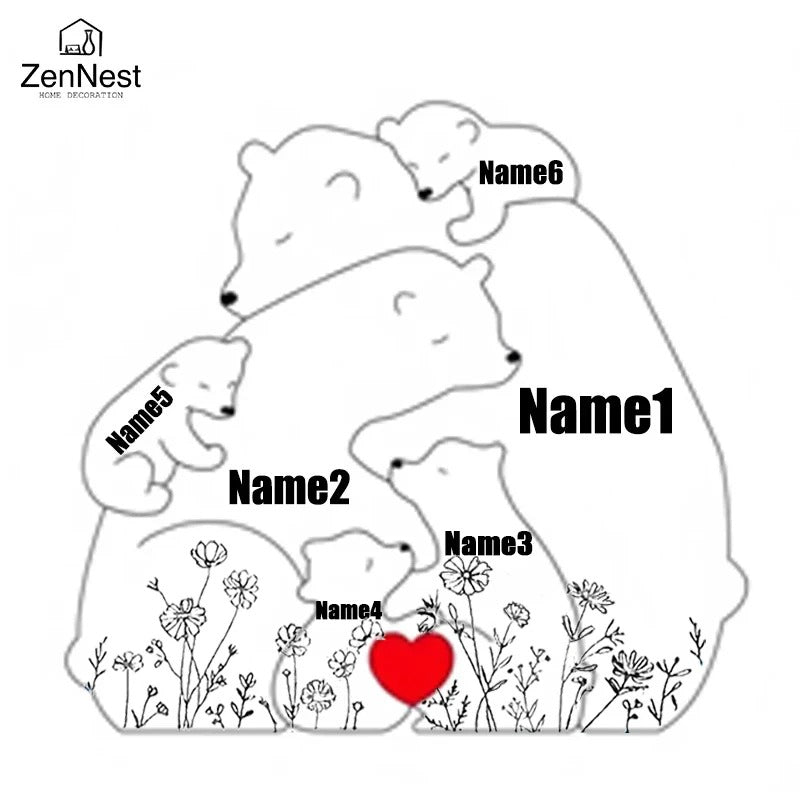 Personalised Wooden Bear Family Puzzle – Custom Name Keepsake Gift