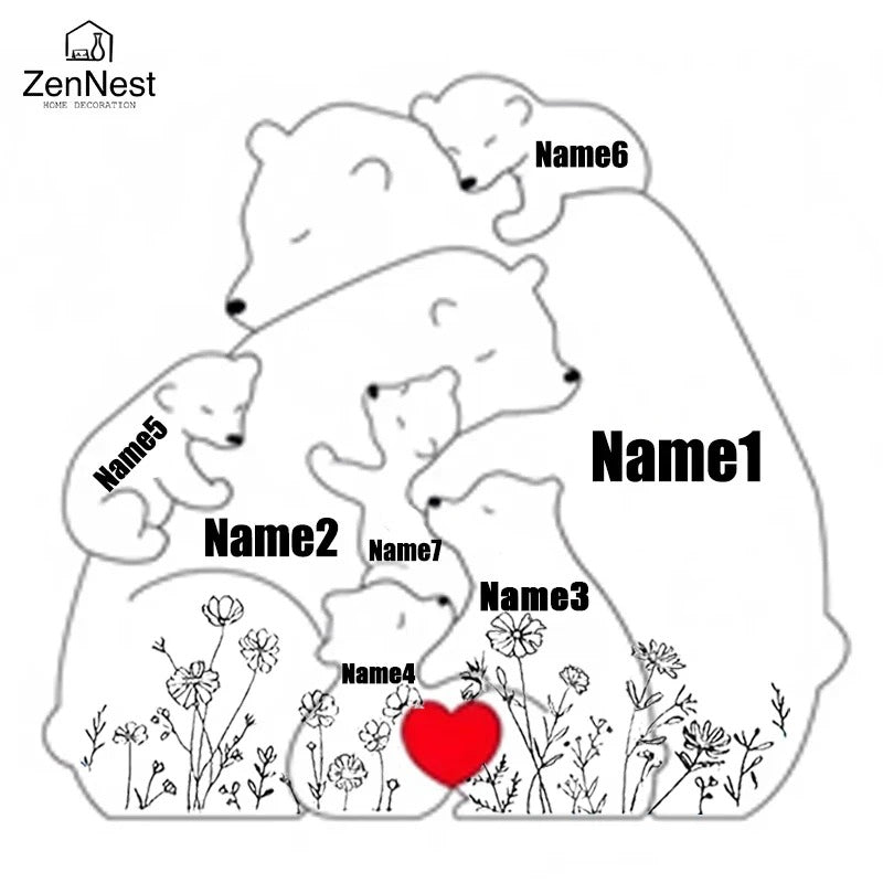 Personalised Wooden Bear Family Puzzle – Custom Name Keepsake Gift