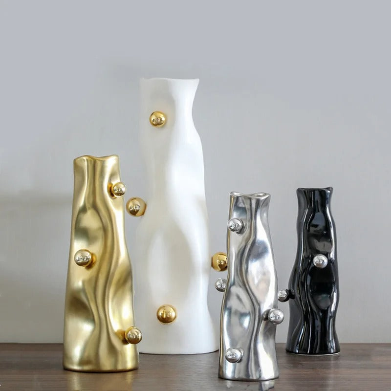 Geometric Resin Flower Vase – Modern Irregular Sphere Decorative Vase for Artificial Flowers, Pampas Grass, Living Room, Bedroom & Office Decor