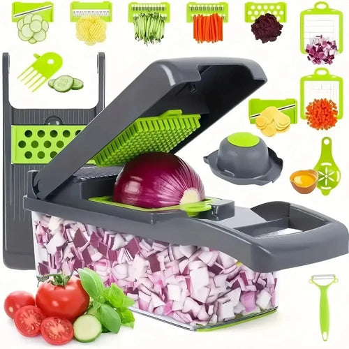 14-in-1 Multifunction Vegetable Chopper & Mandoline Slicer – Food Dicer, Grater, Onion Cutter, Potato Slicer, Vegetable Cutter with Handle, Kitchen Food Prep Tool