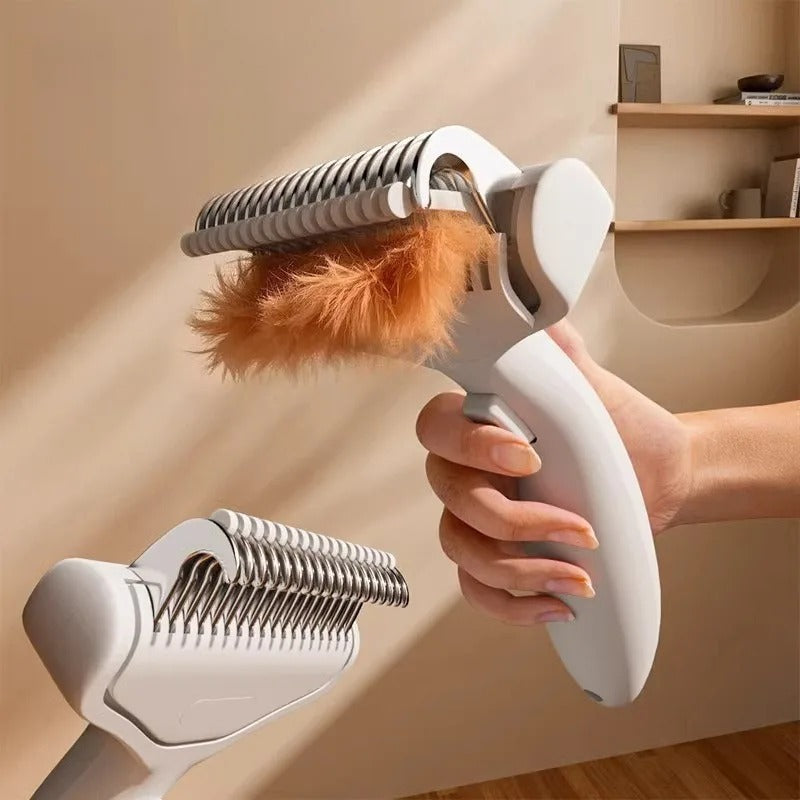 Pet Hair Removal Comb with Curved Stainless Steel Teeth – Professional Deshedding & Detangling Grooming Brush for Dogs & Cats with Long, Thick Hair