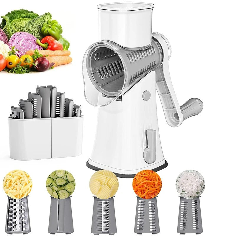 5-in-1 Rotary Cheese Grater & Vegetable Slicer – Manual Mandoline Shredder, Julienne Cutter, Waffle Slicer, Nut Chopper for Cheese, Vegetables & Kitchen Food Prep