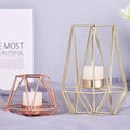 Modern Geometric Metal Candle Holder Set | Gold & Rose Gold Tealight Candle Lantern | Nordic Minimalist Table Centerpiece | Decorative Home Decor for Living Room, Bedroom, Dining Table, Wedding & Christmas