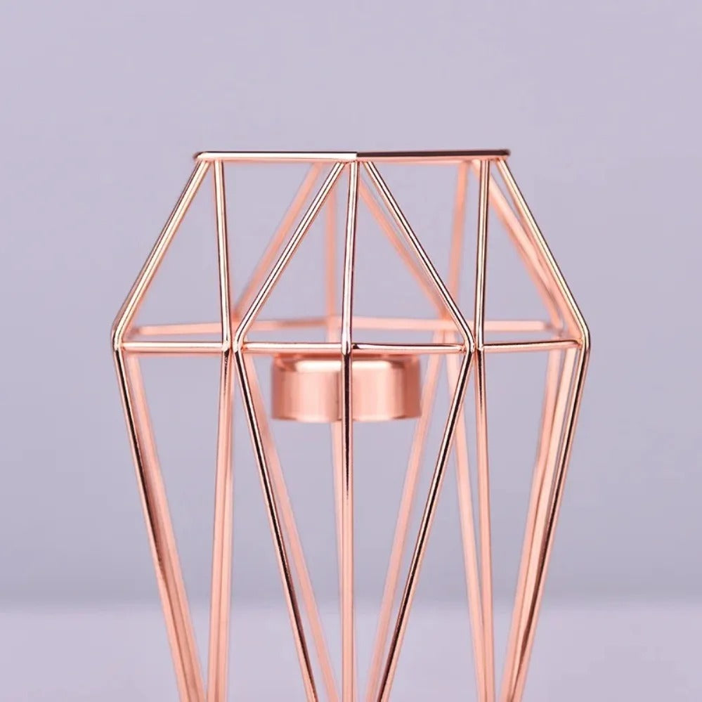 Modern Geometric Metal Candle Holder Set | Gold & Rose Gold Tealight Candle Lantern | Nordic Minimalist Table Centerpiece | Decorative Home Decor for Living Room, Bedroom, Dining Table, Wedding & Christmas