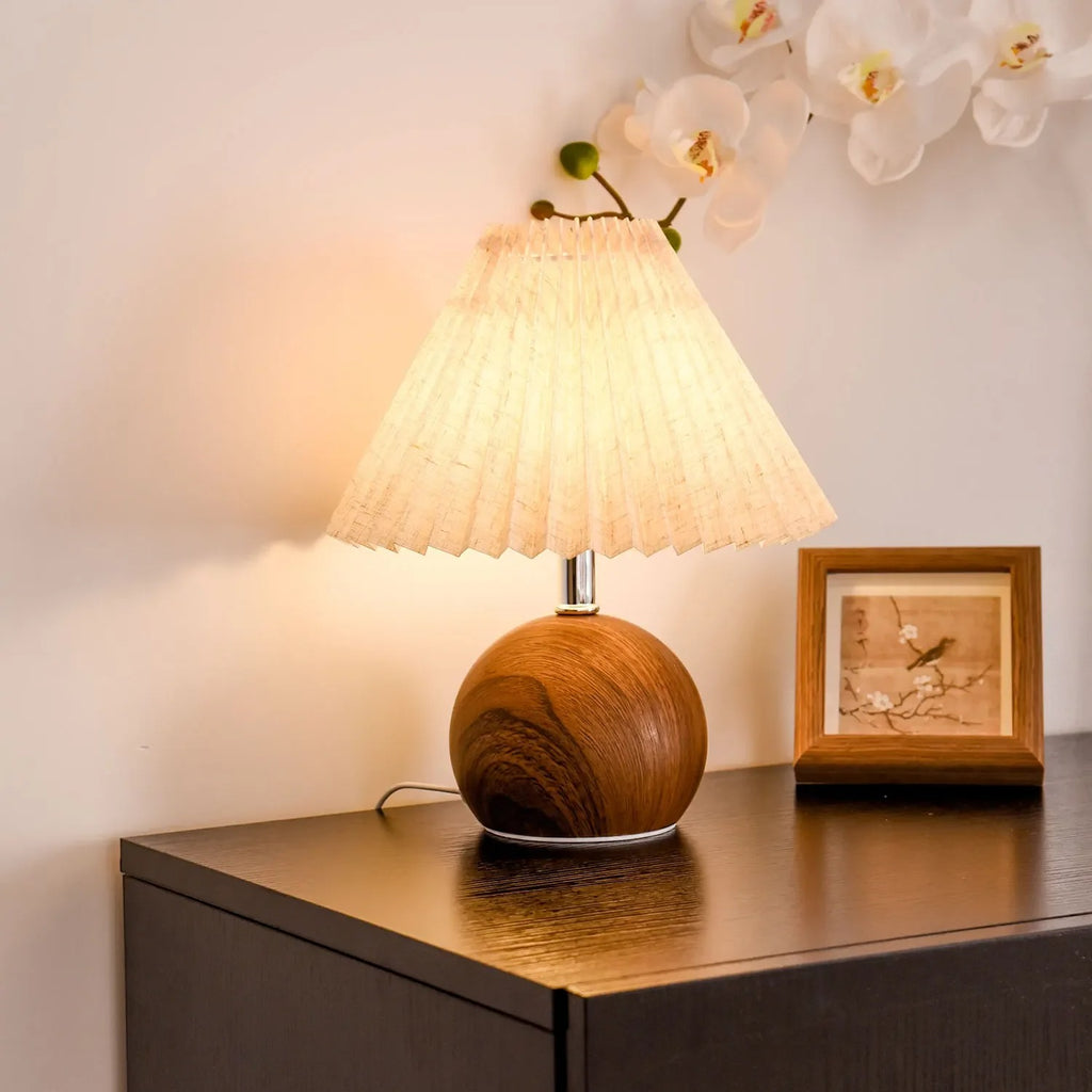 Nordic Pleated Fabric LED Table Lamp – Tricolour Dimmable, USB Powered