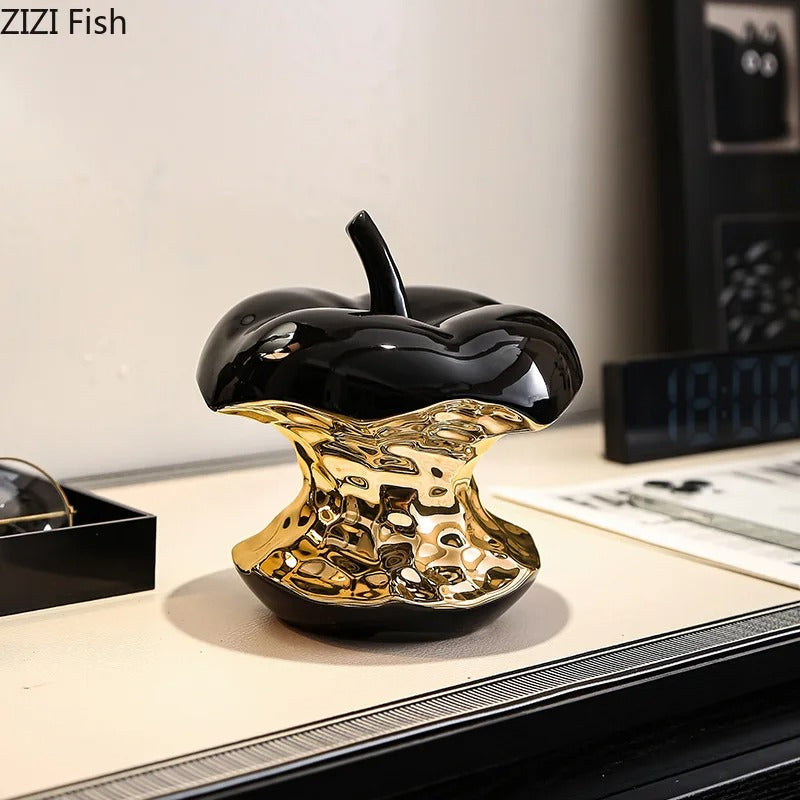 Luxury Electroplated Ceramic Apple Ornament – Modern Decorative Apple Sculpture for Living Room, Office Desk, Display Shelf & Home Decor