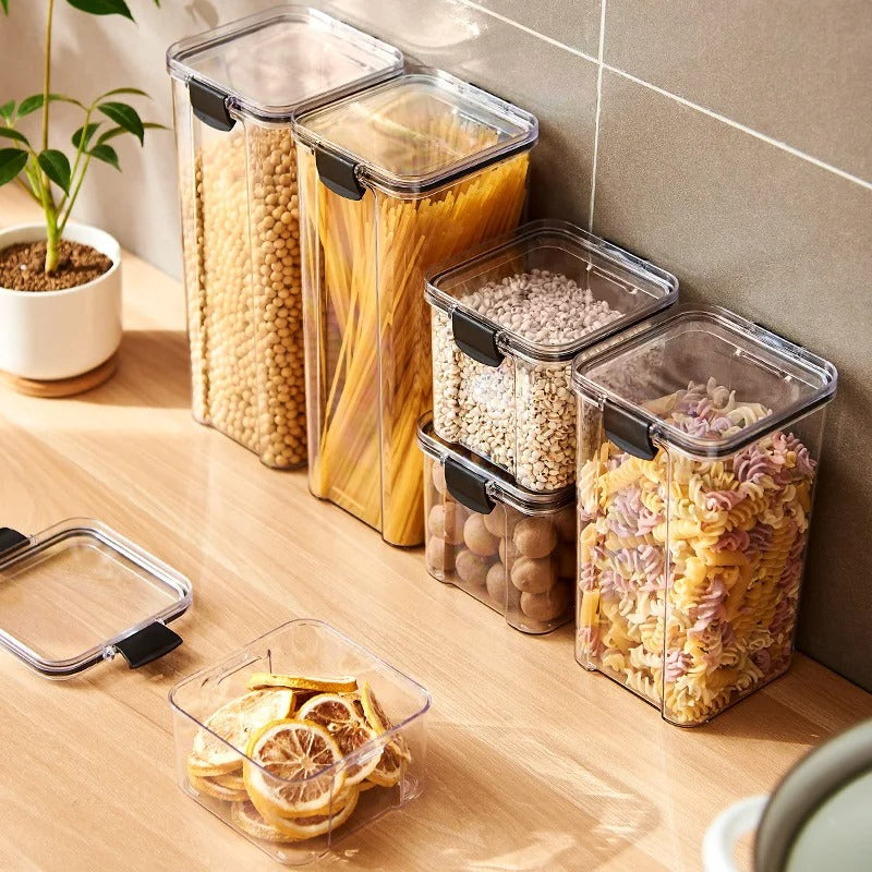 Airtight Kitchen Grain Storage Container Set – Large Plastic Sealed Food Storage Jars, Moisture-Proof Pantry Organizer for Rice, Flour, Sugar, Cereal, Beans & Seasonings