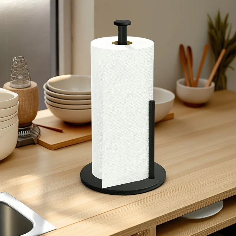 Stainless Steel Paper Towel Holder for Kitchen Countertop – Heavy-Duty Weighted Base Roll Dispenser, Freestanding No-Drill Paper Towel Stand for Bathroom, Dining Table & Kitchen Organization