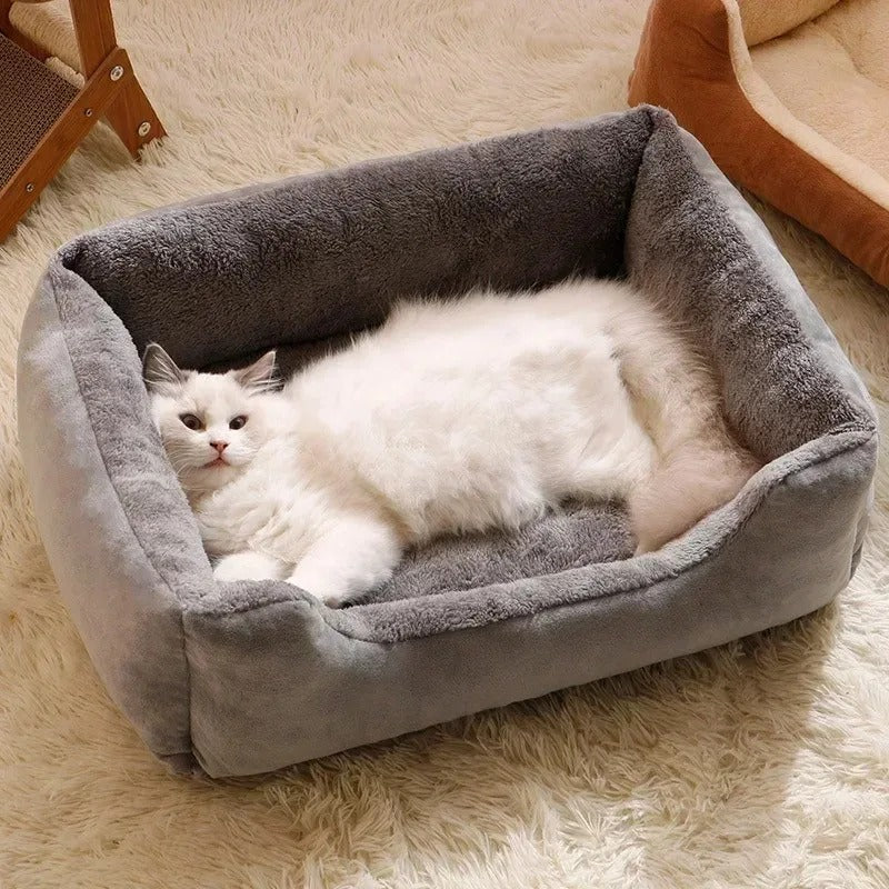 Cozy Plush Cat Bed House with Soft Cushion – Warm Sleeping Basket for Indoor Cats, Kittens & Small Dogs, Winter Pet Nest