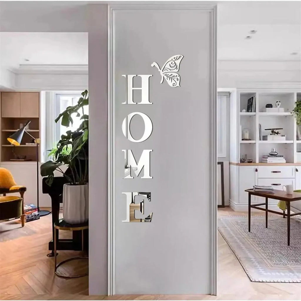 3D Mirror HOME Wall Sticker – Modern Acrylic HOME Sign for Entryway, Living Room, Hallway & Home Wall Decor