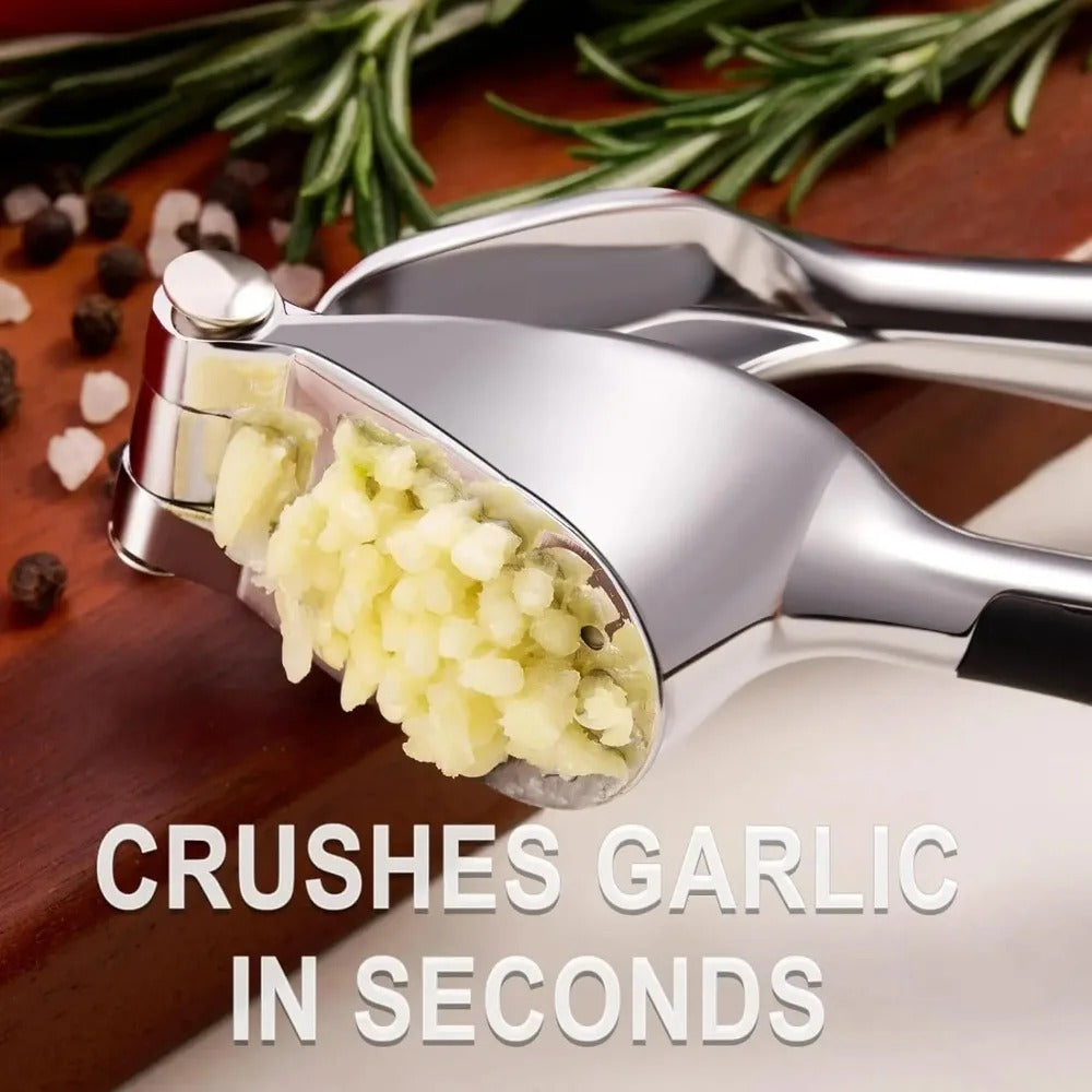 Heavy-Duty Hand Press Garlic Crusher – Zinc Alloy Garlic Press with Ergonomic Easy-Squeeze Handle, Garlic Mincer, Ginger Crusher & Easy-Clean Kitchen Tool
