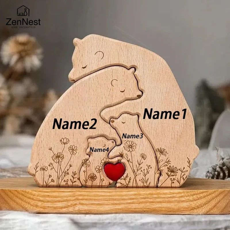 Personalised Wooden Bear Family Puzzle – Custom Name Keepsake Gift