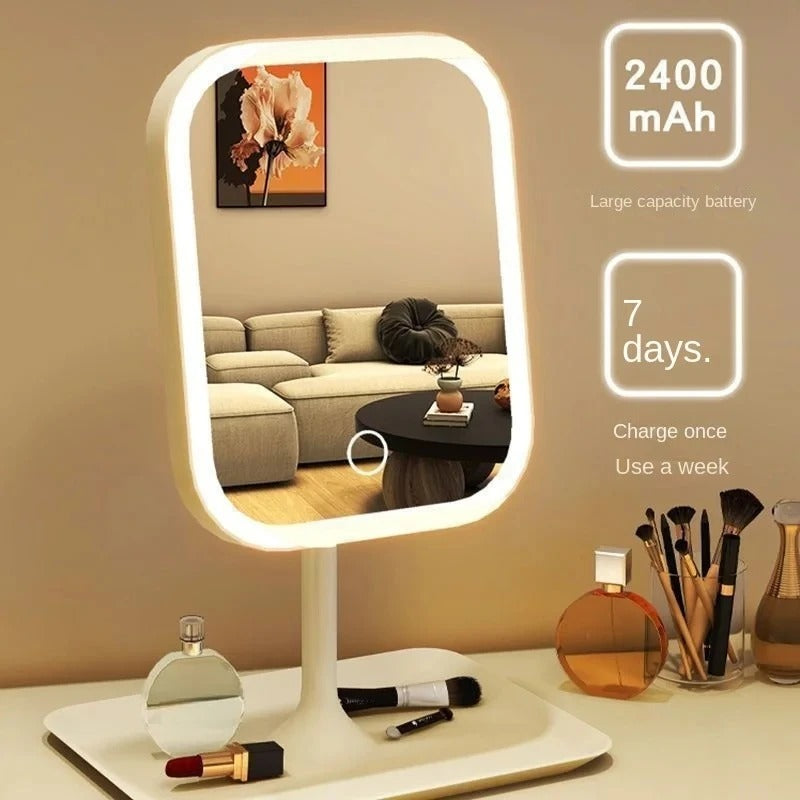 LED Lighted Vanity Makeup Mirror with Touch Sensor & Storage Tray | Dimmable Desktop Cosmetic Mirror | Hollywood Beauty Mirror | Skincare, Makeup & Dressing Table Mirror for Bedroom Bathroom Vanity Desk