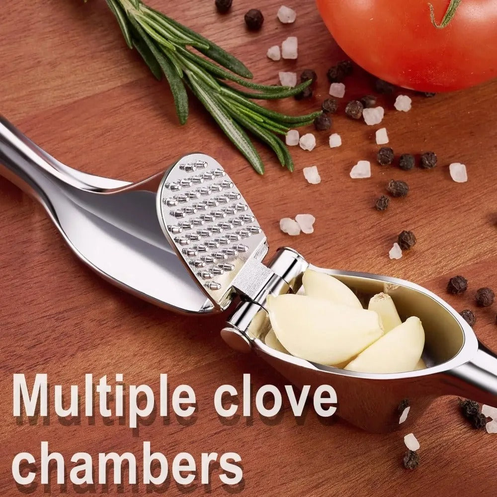 Heavy-Duty Hand Press Garlic Crusher – Zinc Alloy Garlic Press with Ergonomic Easy-Squeeze Handle, Garlic Mincer, Ginger Crusher & Easy-Clean Kitchen Tool