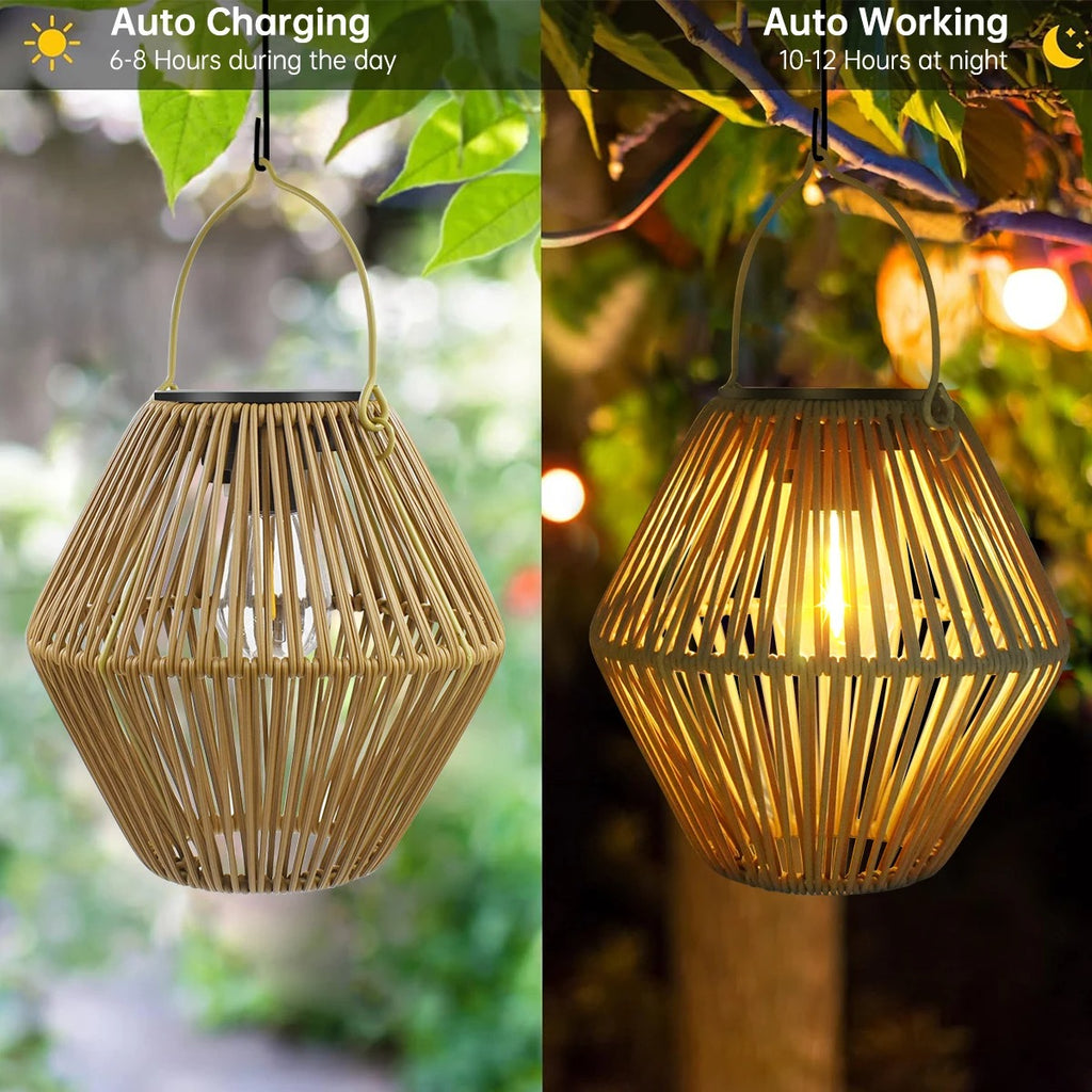 Waterproof Solar Hanging Lantern – Boho Rattan LED Outdoor Light for Garden, Patio, Yard, Balcony, Porch & Landscape Decoration