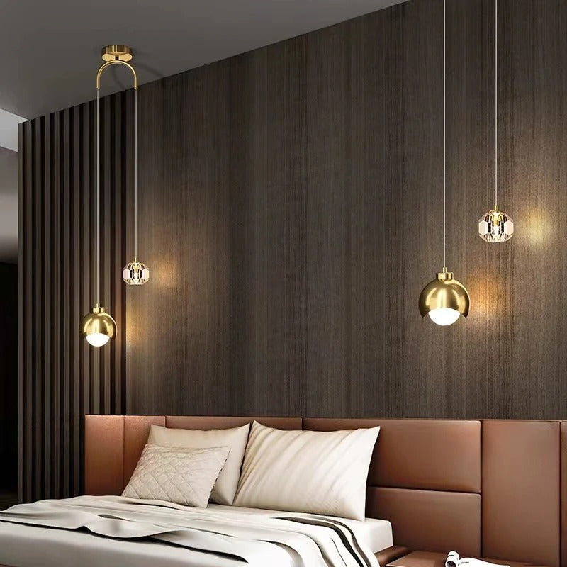 Modern Crystal Pendant Light – Luxury Nordic Minimalist Hanging Ceiling Lamp for Bedroom, Bedside, Living Room, Dining Room, Kitchen Island, Hallway, Long Line LED Chandelier & Elegant Home Decor Lighting