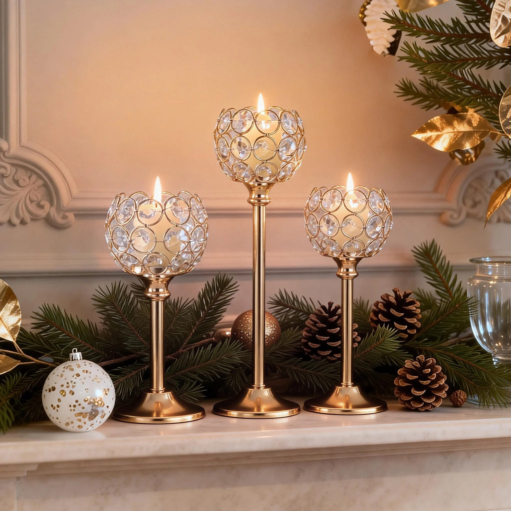 Elegant Gold & Silver Glass Tealight Candle Holder – Luxury Metal Candlestick for Wedding Table Centerpieces, Living Room & Home Decor