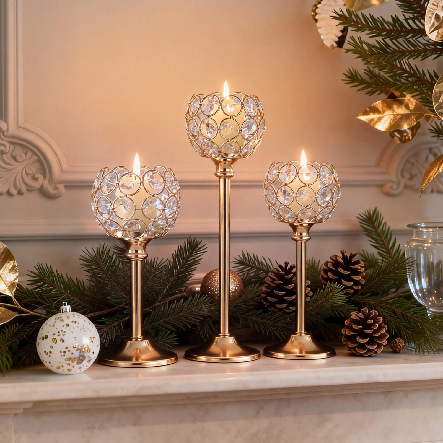 Elegant Gold & Silver Glass Tealight Candle Holder – Luxury Metal Candlestick for Wedding Table Centerpieces, Living Room & Home Decor