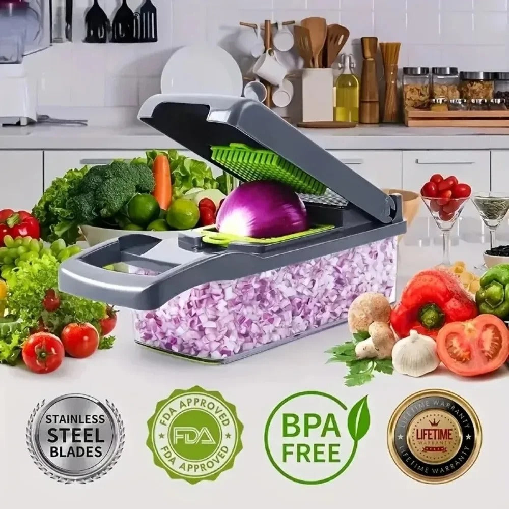 14-in-1 Multifunction Vegetable Chopper & Mandoline Slicer – Food Dicer, Grater, Onion Cutter, Potato Slicer, Vegetable Cutter with Handle, Kitchen Food Prep Tool