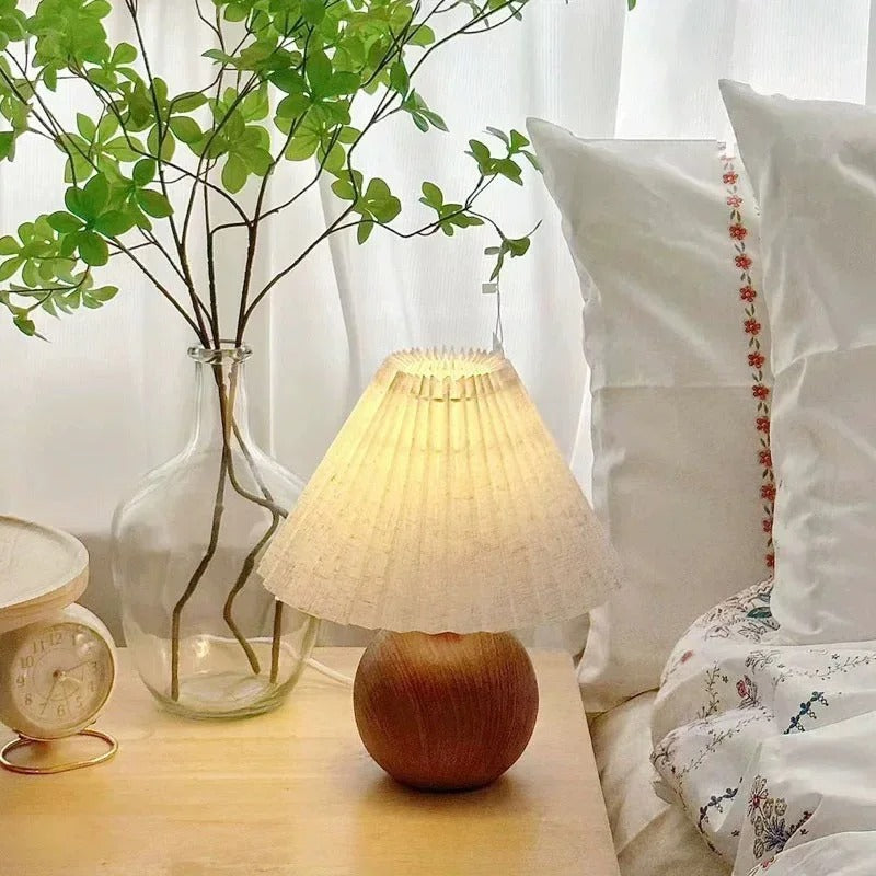 Nordic Pleated Fabric LED Table Lamp – Tricolour Dimmable, USB Powered