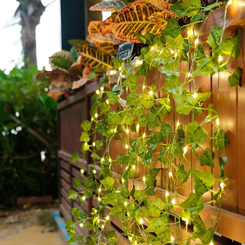 Battery Powered Artificial Vine String Lights – LED Fairy Lights with Green Leaf Garland for Bedroom, Wedding, Christmas & Home Decor