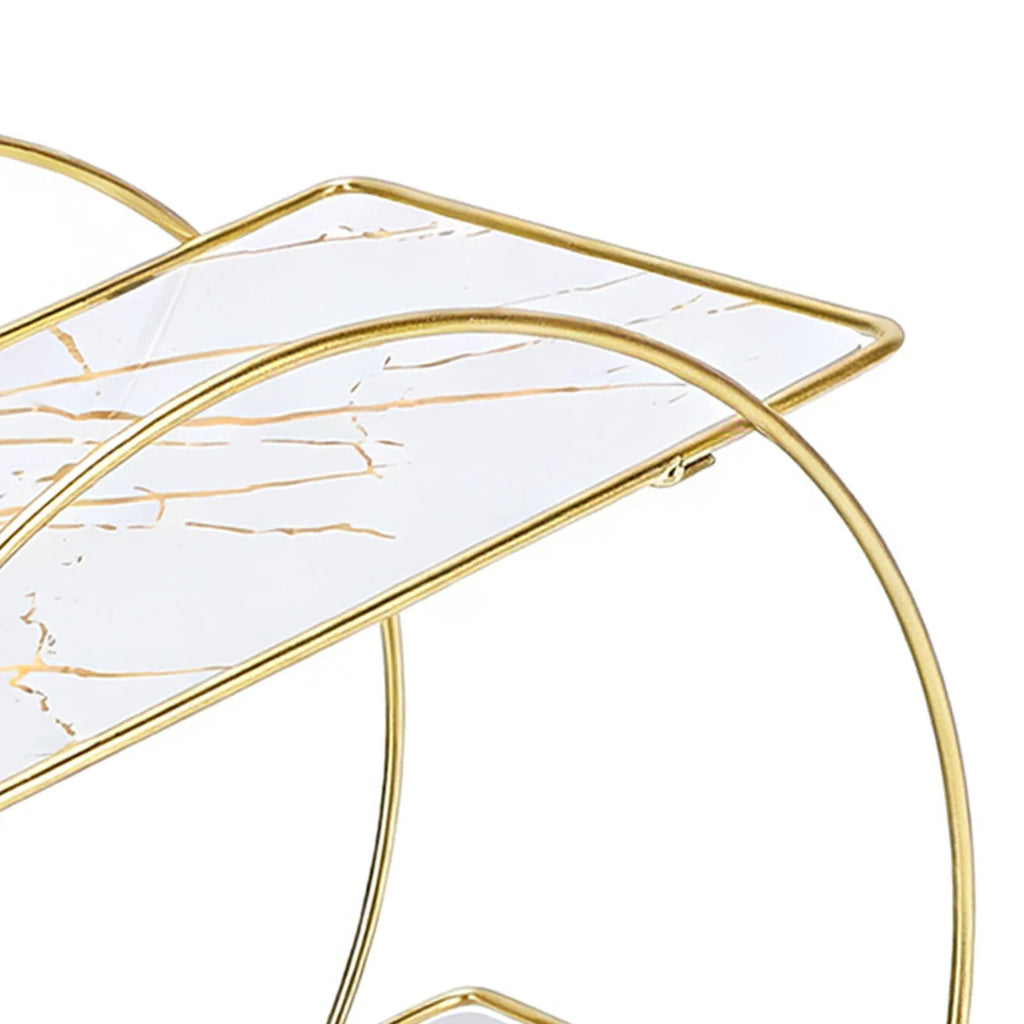 2-Tier Gold Metal Storage Shelf with Marble Pattern Shelves | Modern Bathroom Counter Organizer | Vanity Organizer | Kitchen Counter Storage Rack | Bedroom & Living Room Display Shelf | Luxury Cosmetic & Perfume Organizer