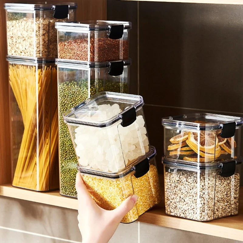 Airtight Kitchen Grain Storage Container Set – Large Plastic Sealed Food Storage Jars, Moisture-Proof Pantry Organizer for Rice, Flour, Sugar, Cereal, Beans & Seasonings