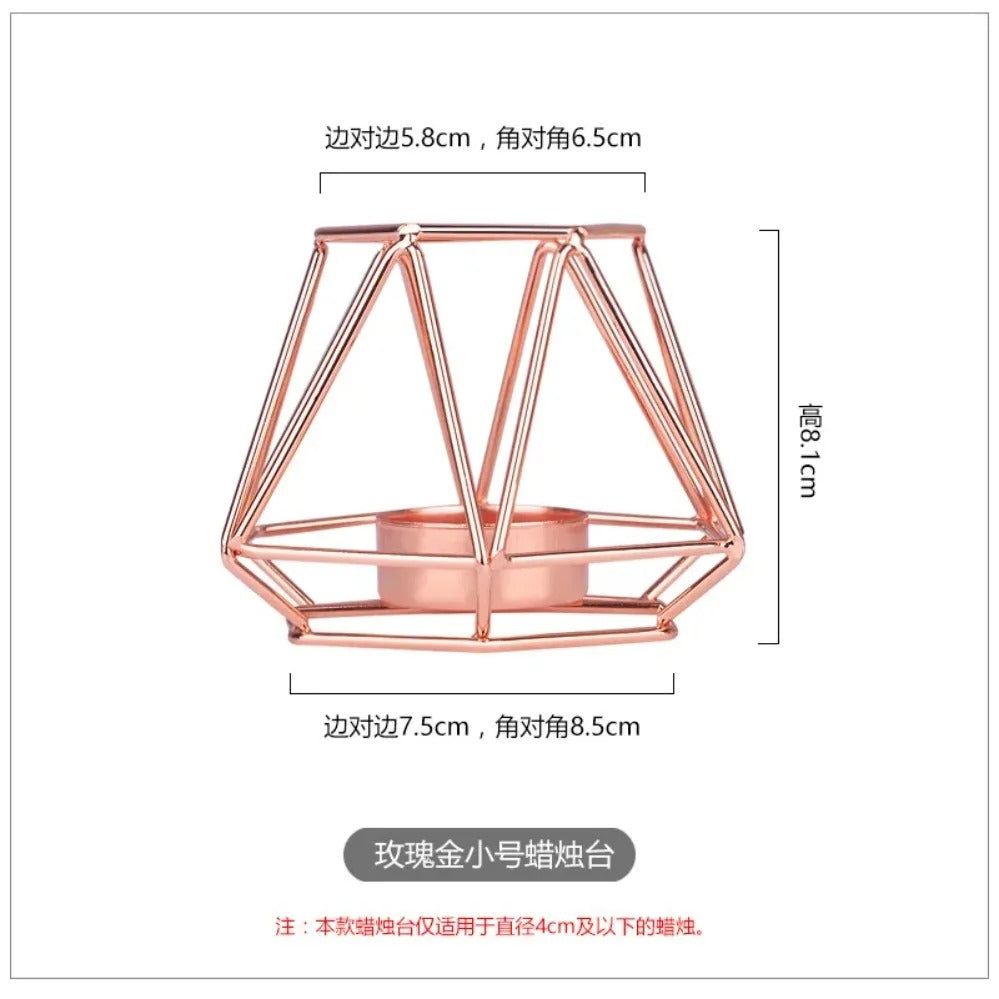 Modern Geometric Metal Candle Holder Set | Gold & Rose Gold Tealight Candle Lantern | Nordic Minimalist Table Centerpiece | Decorative Home Decor for Living Room, Bedroom, Dining Table, Wedding & Christmas