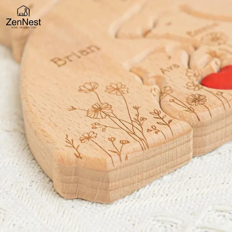 Personalised Wooden Bear Family Puzzle – Custom Name Keepsake Gift