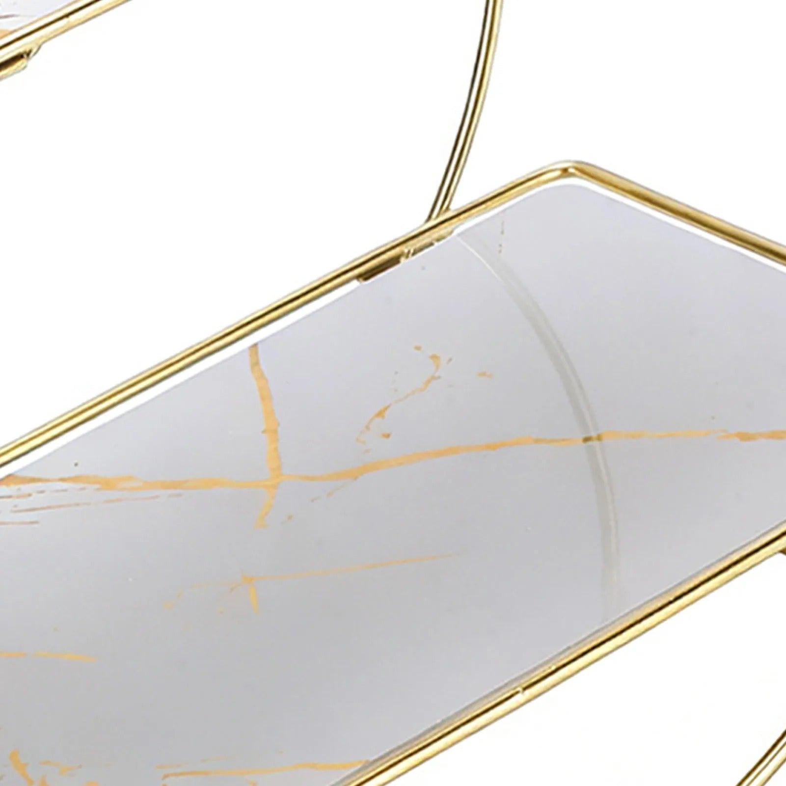 2-Tier Gold Metal Storage Shelf with Marble Pattern Shelves | Modern Bathroom Counter Organizer | Vanity Organizer | Kitchen Counter Storage Rack | Bedroom & Living Room Display Shelf | Luxury Cosmetic & Perfume Organizer