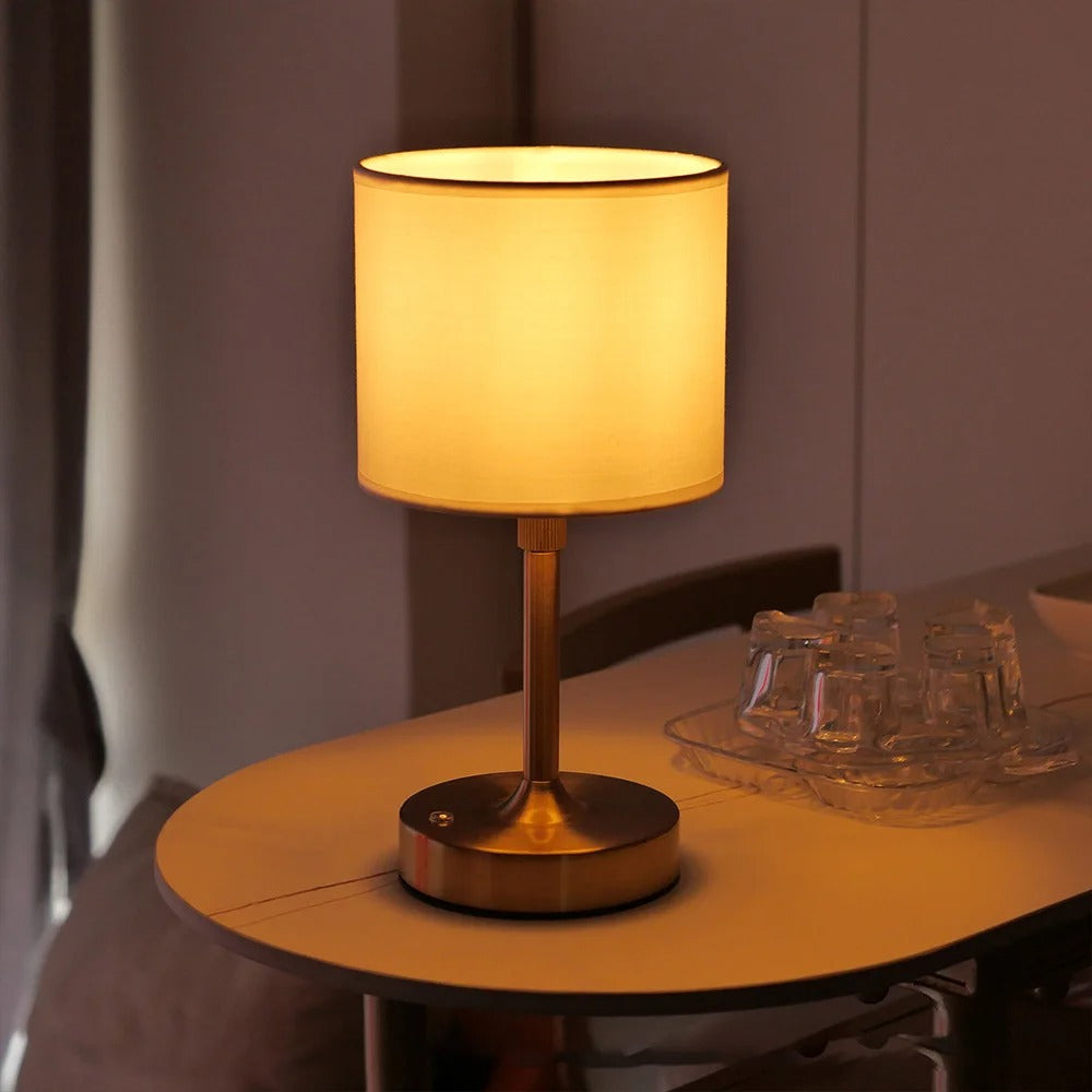 Fabric Desk Lamp Rechargeable Touch Table Lamp – E12 Bulb, 2700K Warm Light
