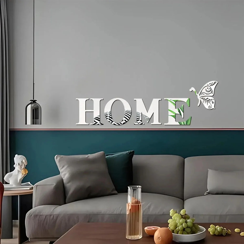 3D Mirror HOME Wall Sticker – Modern Acrylic HOME Sign for Entryway, Living Room, Hallway & Home Wall Decor