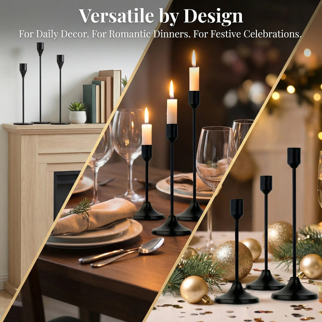 Classic Bullet Head Taper Candle Holder Set – Modern Metal Candlestick Holders for Taper Candles, Pillar Candle Stand, Decorative Candle Holders for Dining Table, Wedding Centerpiece, Mantel, Fireplace, Living Room, Home Decor & Housewarming Gift