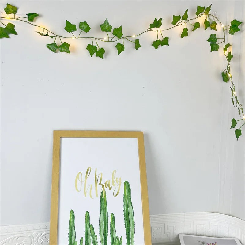 Battery Powered Artificial Vine String Lights – LED Fairy Lights with Green Leaf Garland for Bedroom, Wedding, Christmas & Home Decor
