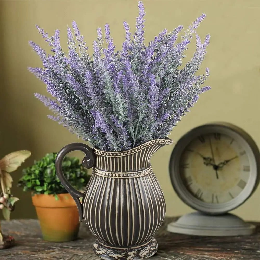 5PCS Artificial Lavender Flowers with Stems – Realistic Faux Purple Plastic Flower Bouquet for Vase, Wedding Decor, Bridal Bouquet, Dining Table Centerpiece, Farmhouse, Indoor Home & Office Decoration
