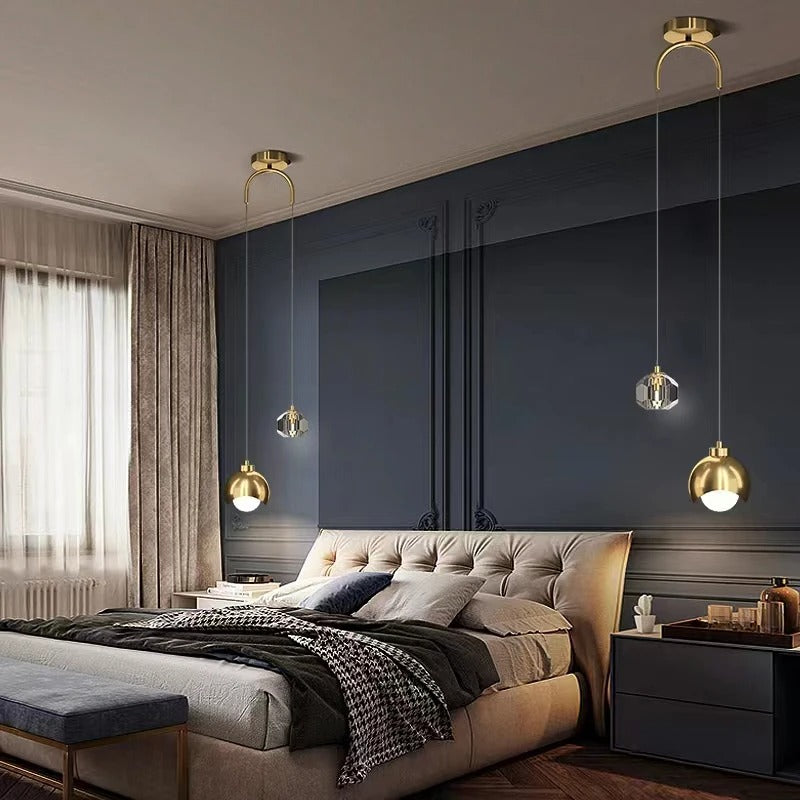 Modern Crystal Pendant Light – Luxury Nordic Minimalist Hanging Ceiling Lamp for Bedroom, Bedside, Living Room, Dining Room, Kitchen Island, Hallway, Long Line LED Chandelier & Elegant Home Decor Lighting