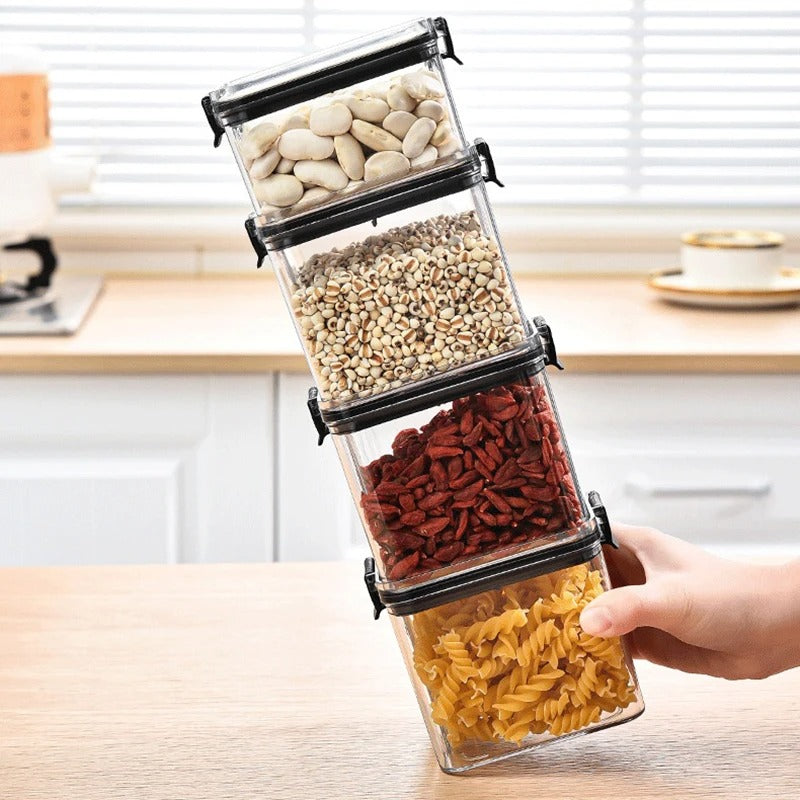 Airtight Kitchen Grain Storage Container Set – Large Plastic Sealed Food Storage Jars, Moisture-Proof Pantry Organizer for Rice, Flour, Sugar, Cereal, Beans & Seasonings