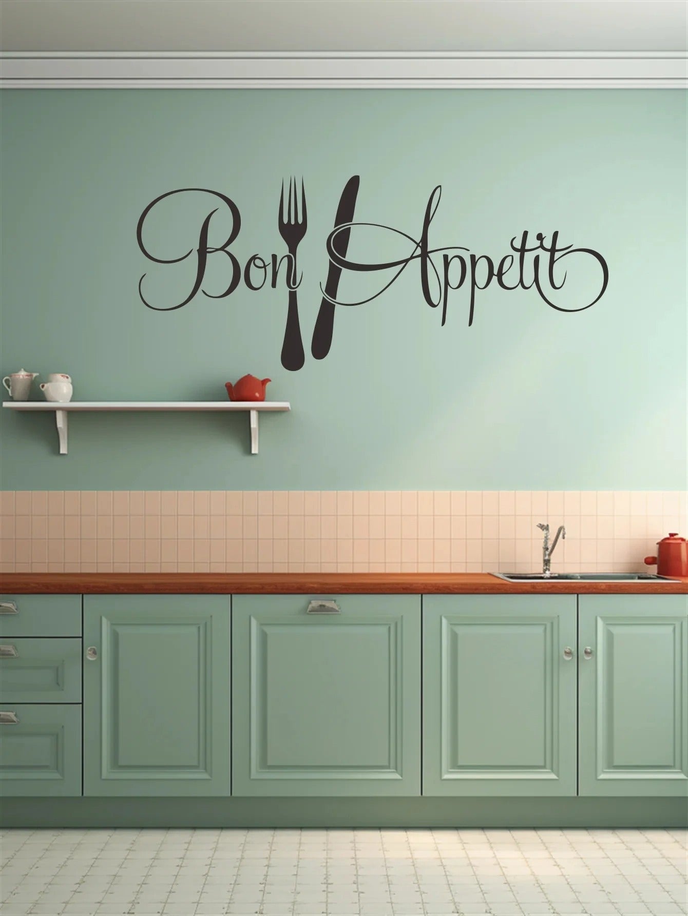 Bon Appétit Kitchen Wall Sticker with Fork & Knife – Removable Vinyl Wall Decal for Dining Room, Kitchen, Restaurant & Cafe Decor