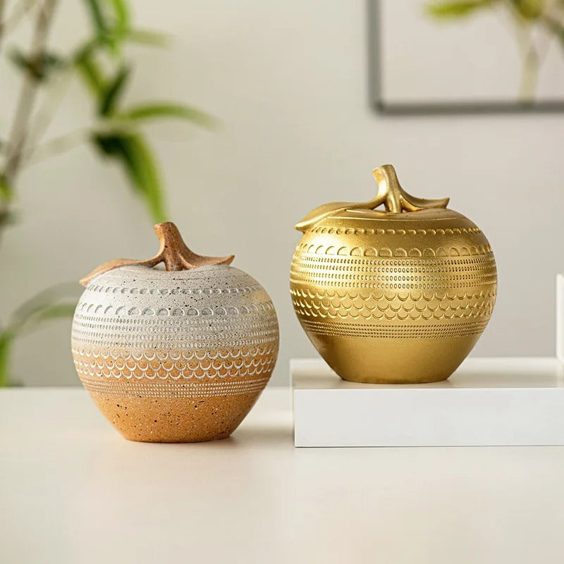 Luxury Gold Apple Resin Figurine – Modern Decorative Fruit Statue for Living Room, Office, Shelf, Coffee Table & Home Decor